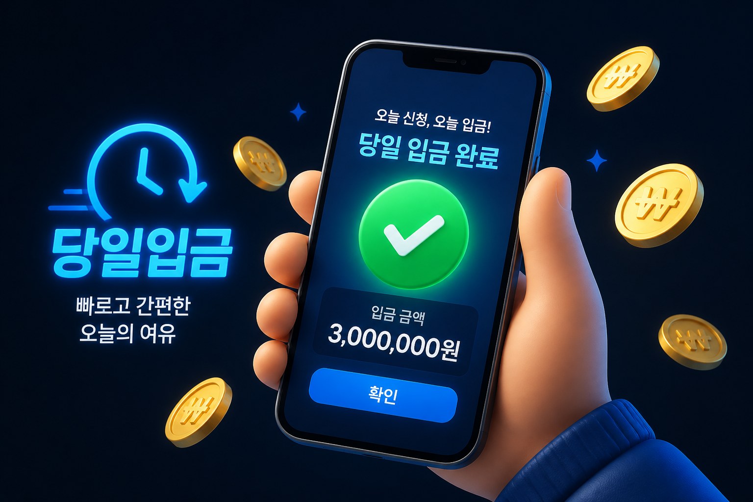 승인 후 당일 계좌 입금이 완료되는 장면